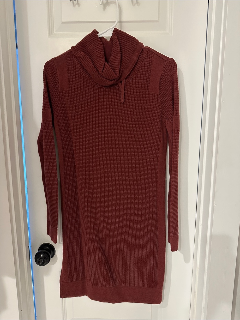 Prana Burgundy Waffle Knit Cowl Neck Sweater Dress